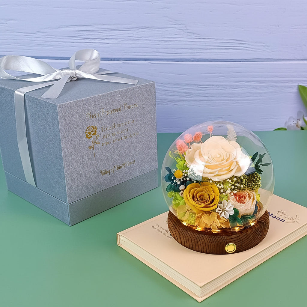 Preserved Rose Dome With LED Lights Gift For Mother's Day Decor | Temsk