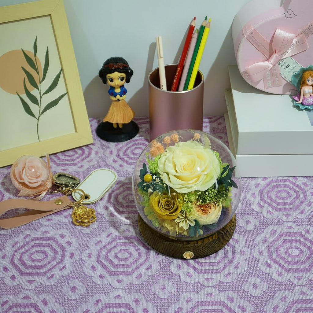 Preserved Rose Dome With LED Lights Gift For Mother's Day Decor | Temsk
