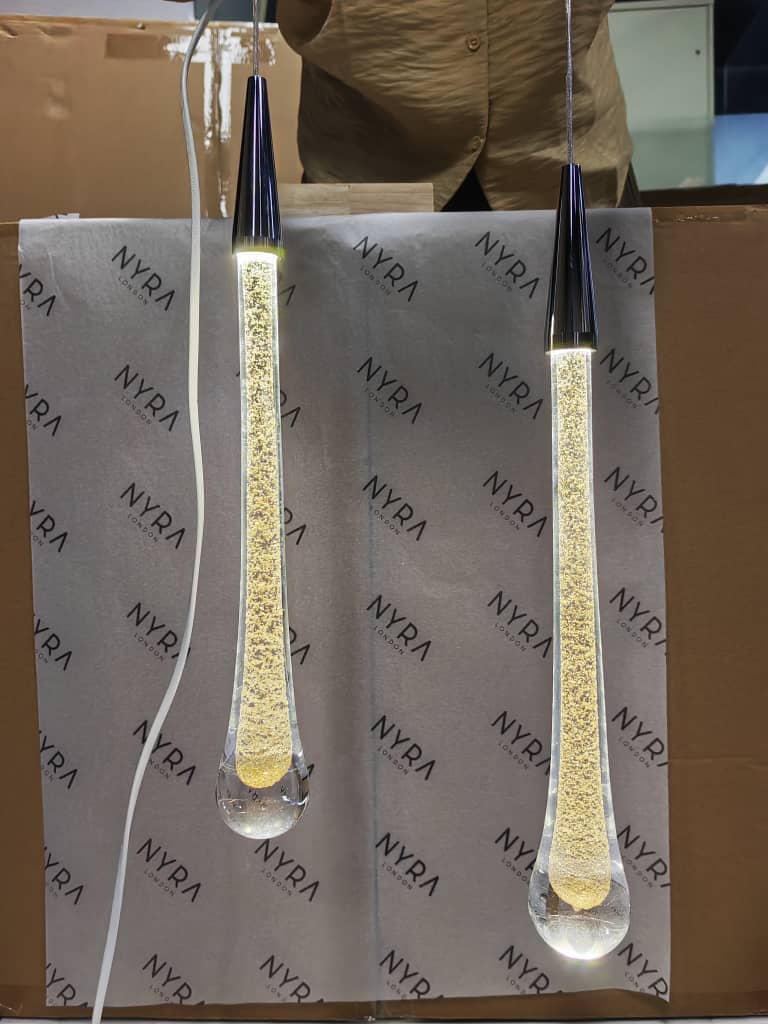Auric Golden Droplet Pendant Lights with Crystal Finish | Temsk