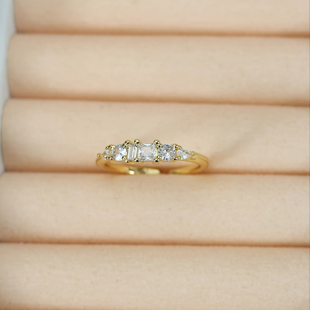 Mothers Day Stackable Gold Rings With Rhinestones In Boho Style | Temsk