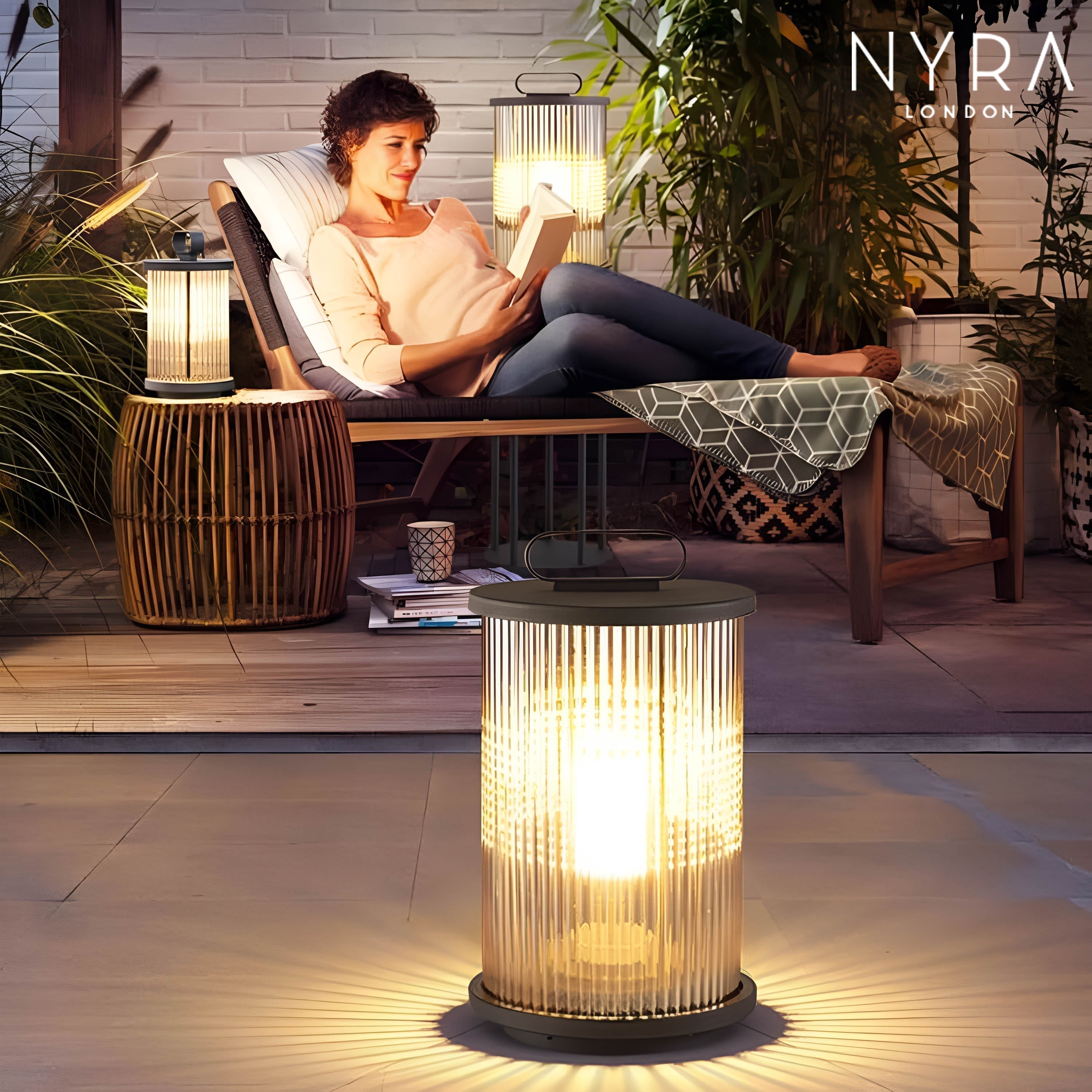 Solmere Ribbed Glass Outdoor Lantern Lamp Waterproof Garden Light | Temsk
