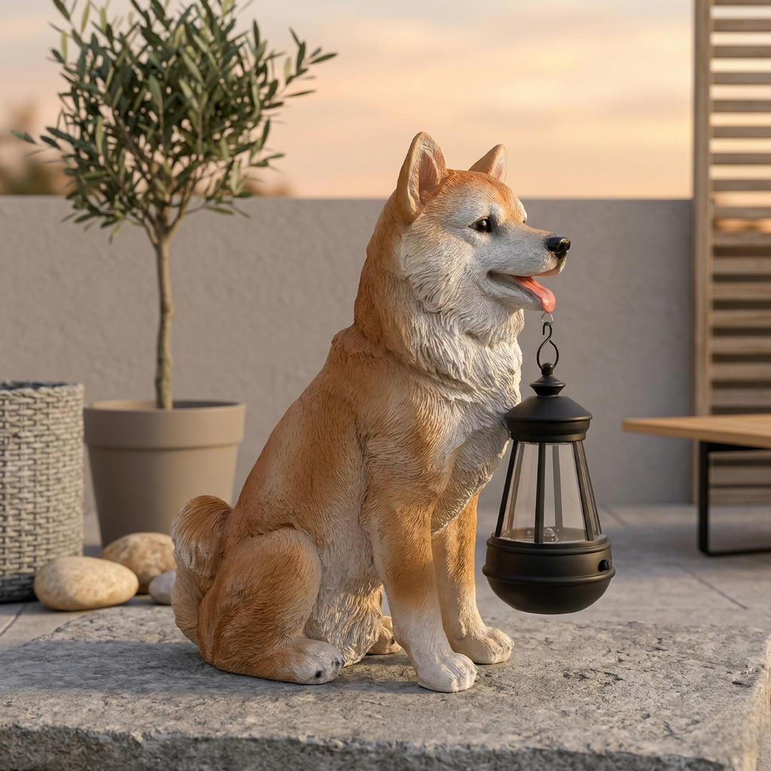 Solar Puppy Garden Ornament for Outdoor Patio and Garden Decor | Temsk