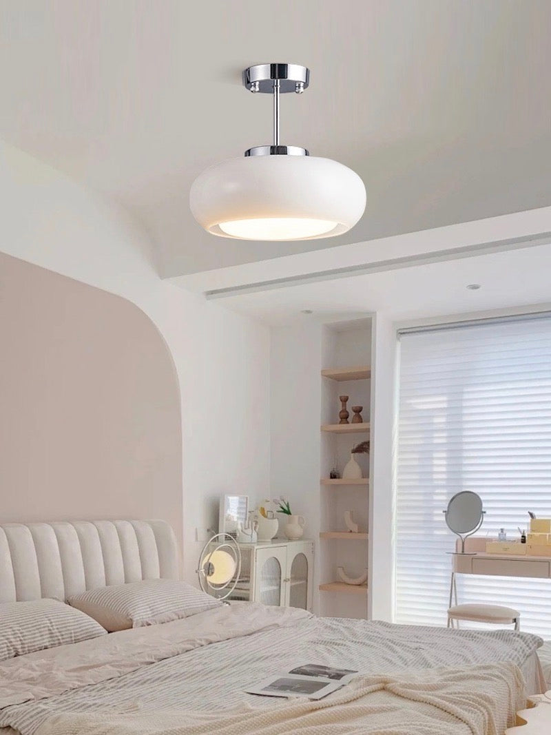 Bauhaus Glass Disk Ceiling Light In Brass Or Chrome Finish, Orange-Yellow Or White Glass | Temsk