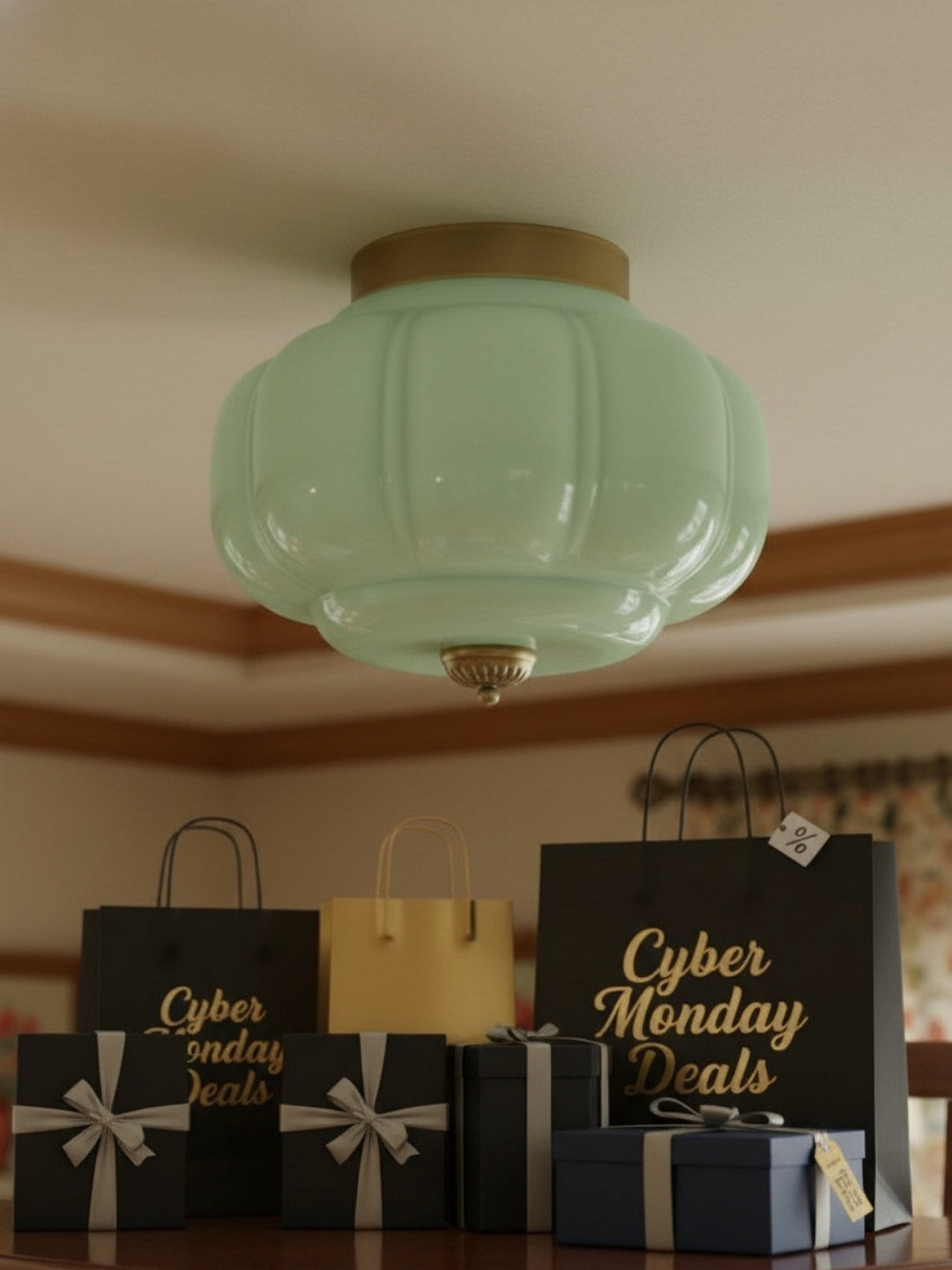 Milk Glass Ceiling Light With Glass Shade, Modern Flush Mount, Scandinavian Style | Temsk