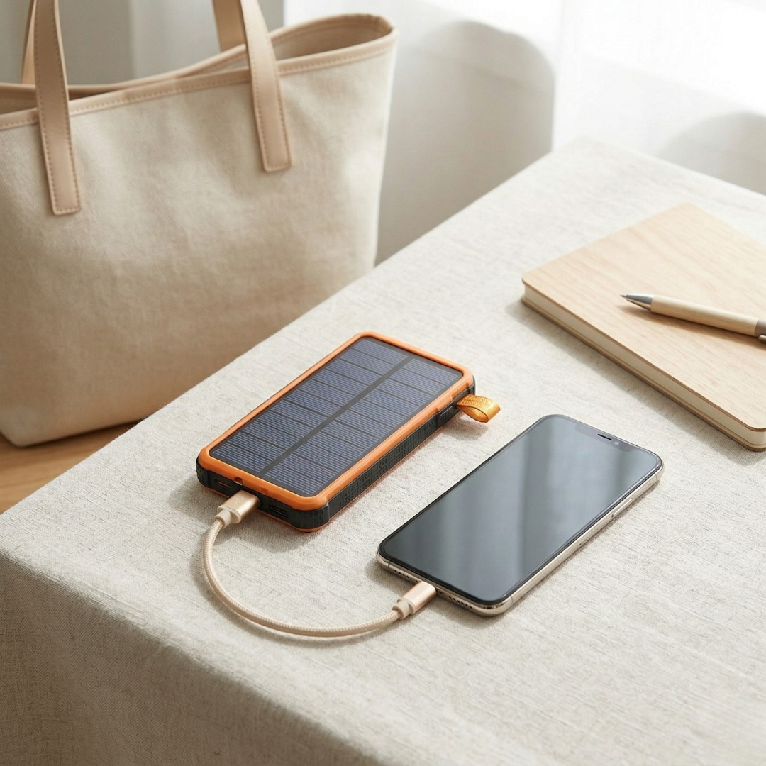 Solcelledrevet powerbank med lommelygte til udendørs eventyr | Temsk