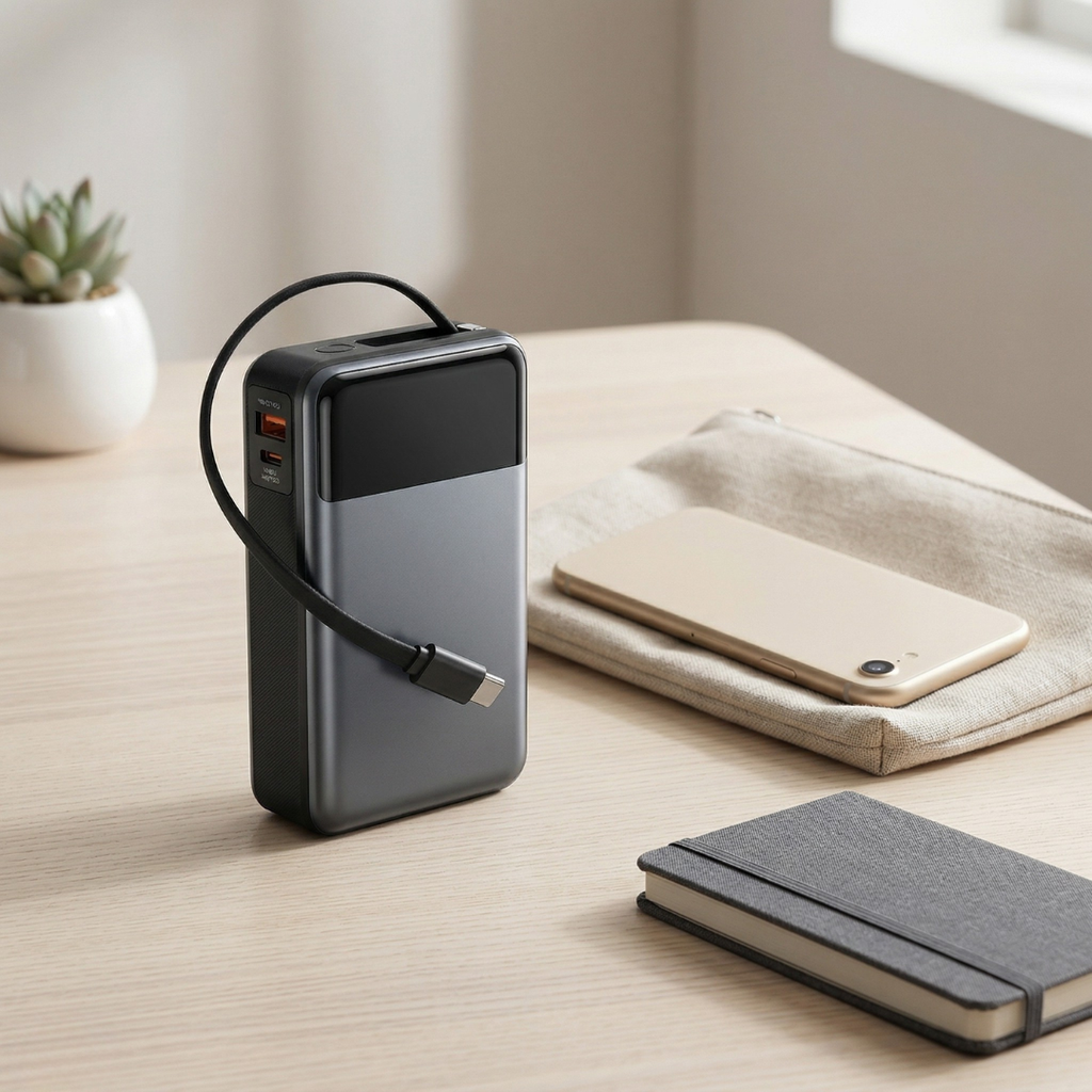 Portable Power Bank With Built-In Cable For Easy On-The-Go Charging | Temsk