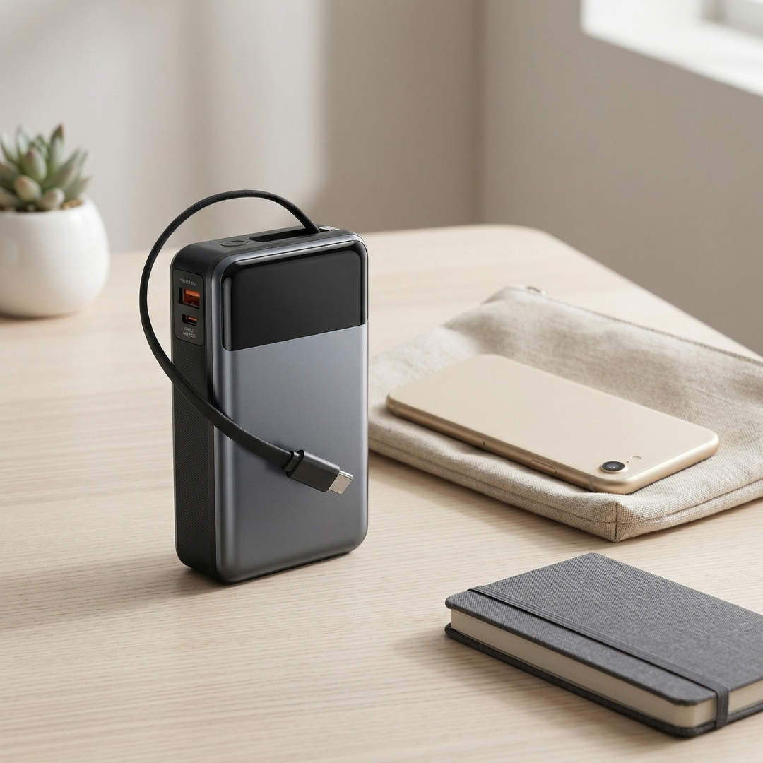 Portable Power Bank With Built-In Cable For Easy On-The-Go Charging | Temsk