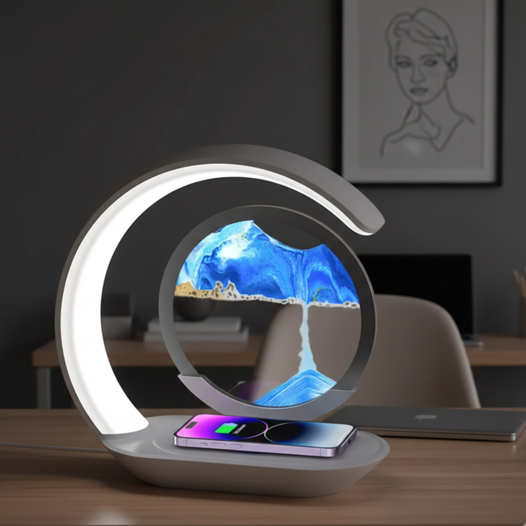 Lampada da tavolo a clessidra LED con ricarica wireless | Temsk