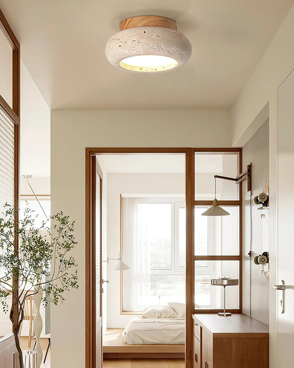 Acrylic Ceiling Lamp In Walnut Beige Tones For Living Room, Bedroom, Hallway | Temsk