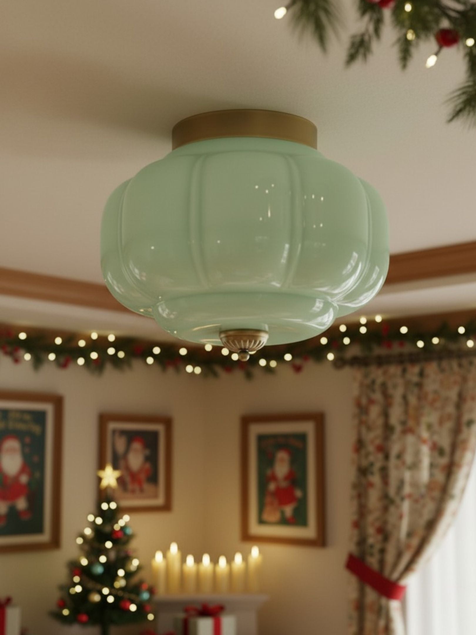 Milk Glass Ceiling Light With Glass Shade, Modern Flush Mount, Scandinavian Style | Temsk