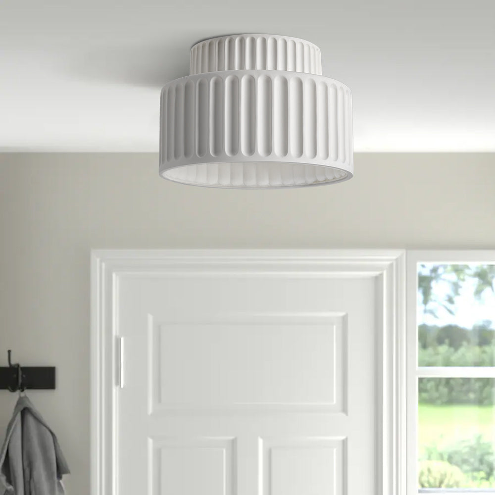 Ribbed Resin Ceiling Light E27 White Compact Retro Design Lamp For Living Room | Temsk