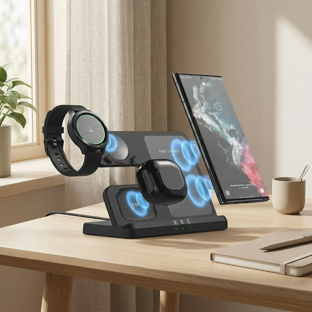 Three-In-One Wireless Charging Stand For Desk And Nightstand | Temsk