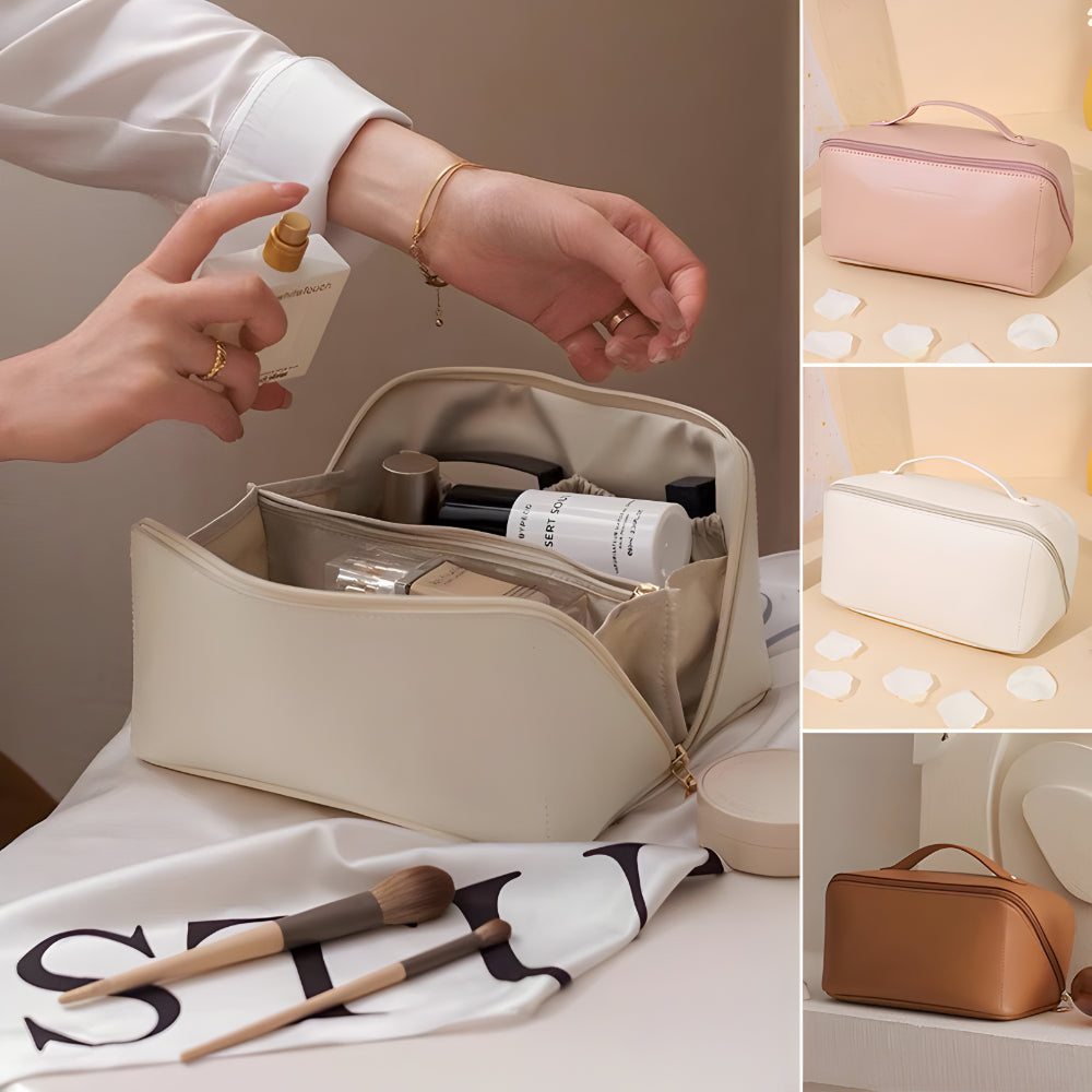 Travel Makeup Bag With PU Shell And Cosmetic Case Large Capacity | Temsk