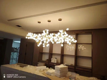 Sylvara Vine Chandelier in French Gold and Raw Copper with White Glass Clusters | Temsk