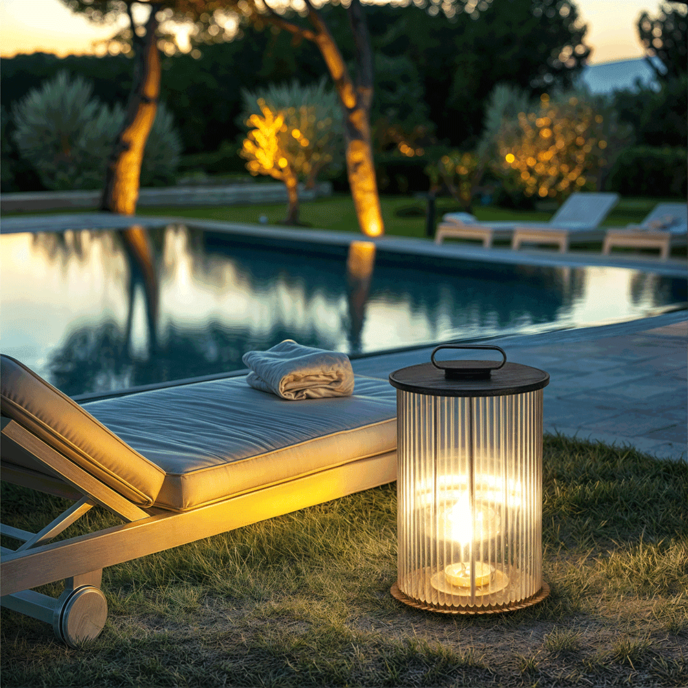Solmere Ribbed Glass Outdoor Lantern Lamp Waterproof Garden Light | Temsk