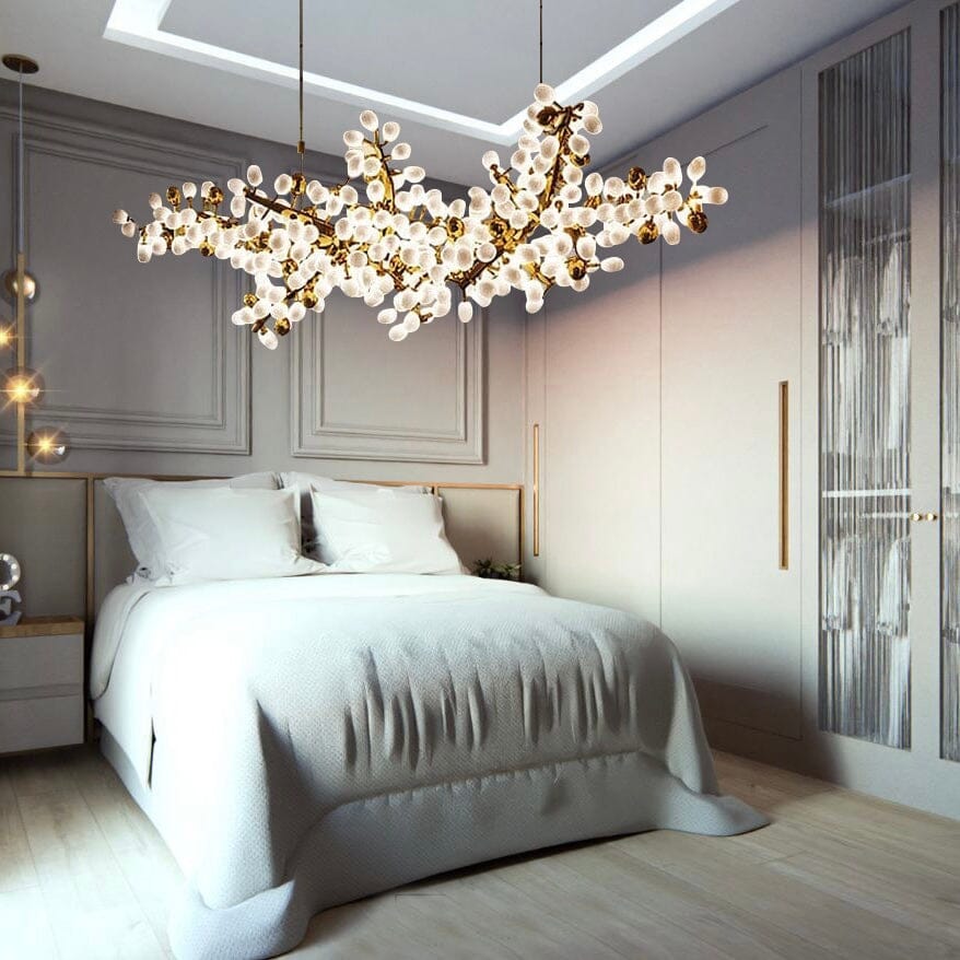 Sylvara Vine Chandelier in French Gold and Raw Copper with White Glass Clusters | Temsk