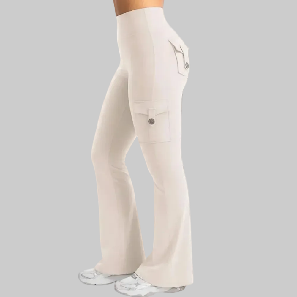 Women's High Waisted Cargo Trousers With Flared Wide Leg | Temsk