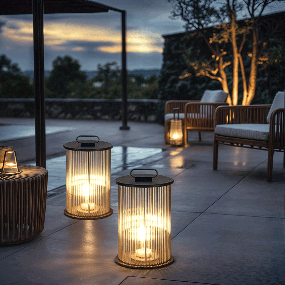 Solmere Ribbed Glass Outdoor Lantern Lamp Waterproof Garden Light | Temsk