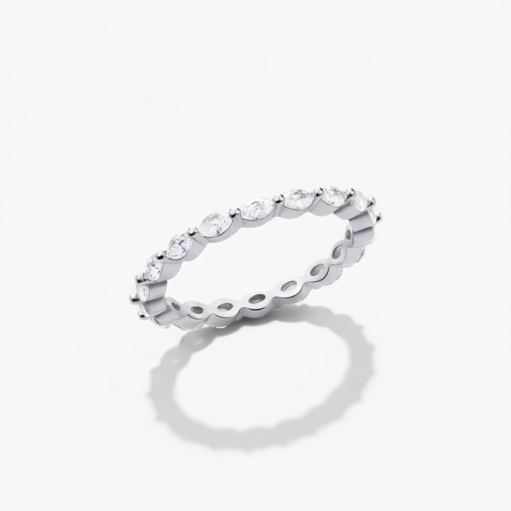 Geometric Ring With Pave Design In Sterling Silver Stacking Band | Temsk