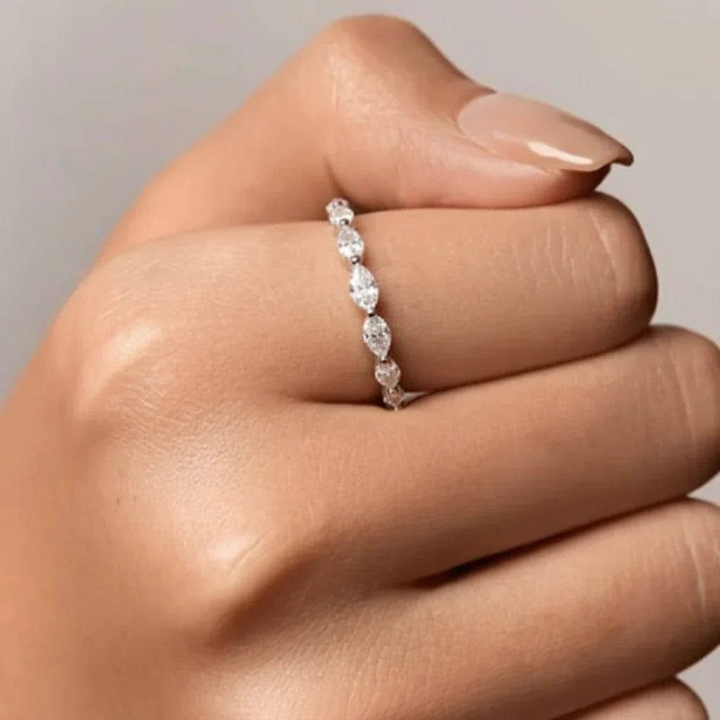 Geometric Ring With Pave Design In Sterling Silver Stacking Band | Temsk
