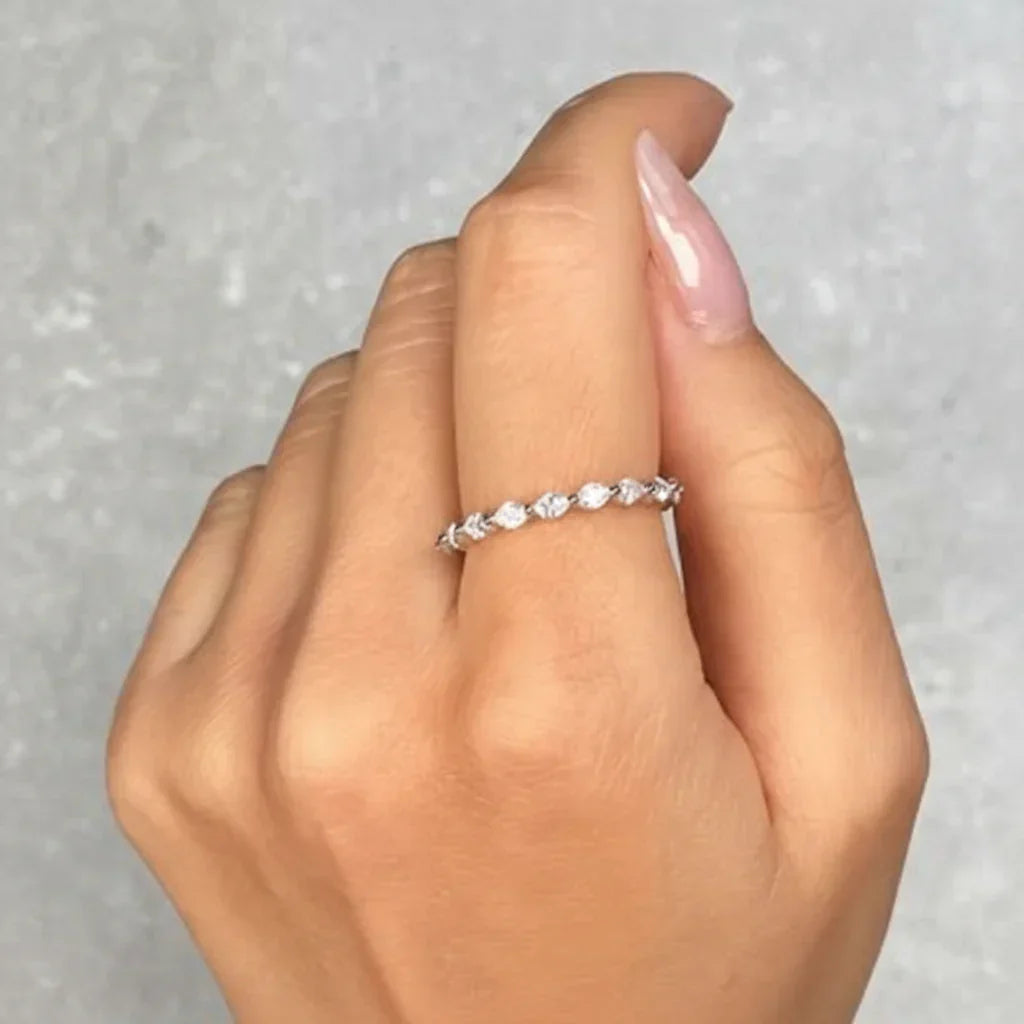 Geometric Ring With Pave Design In Sterling Silver Stacking Band | Temsk
