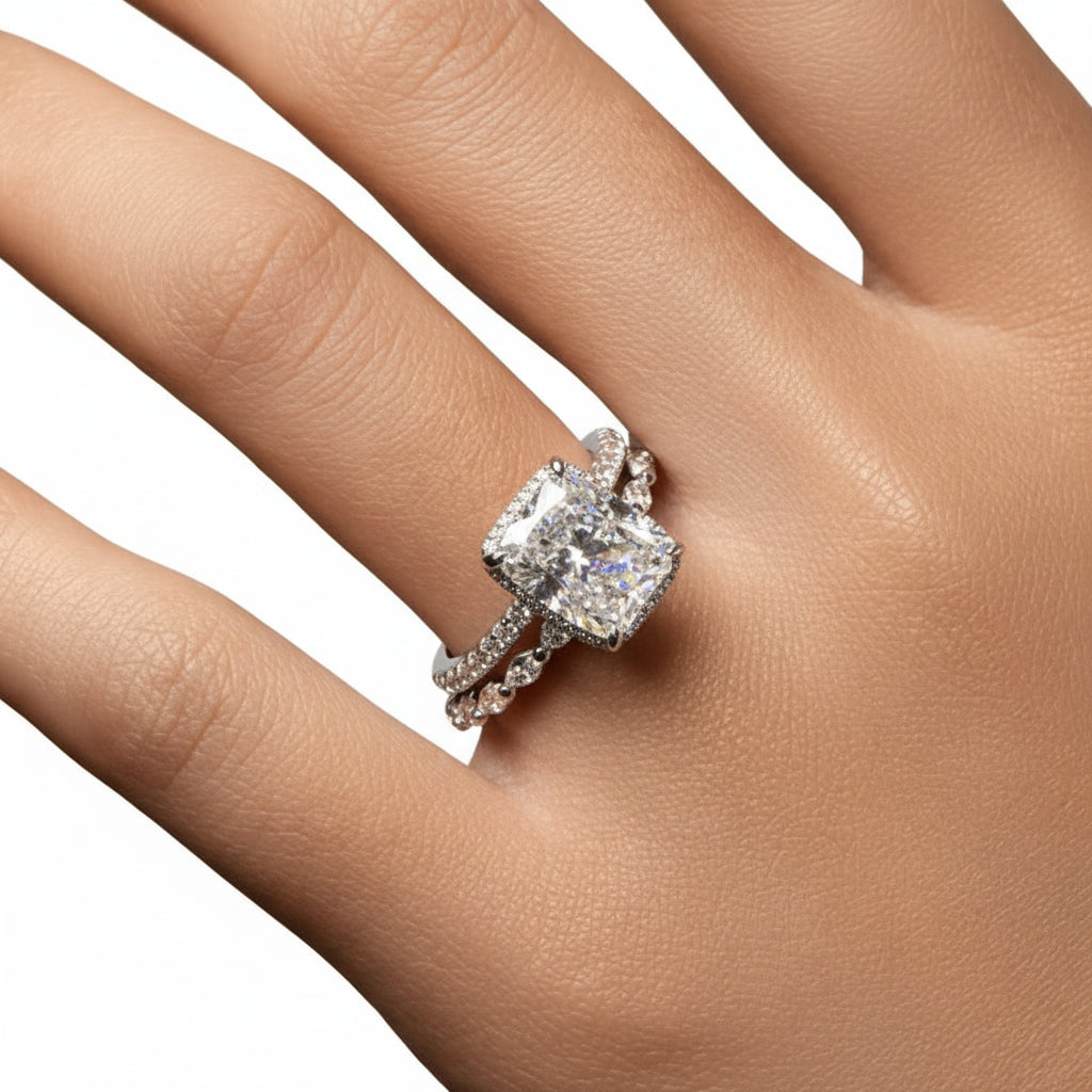 Geometric Ring With Pave Design In Sterling Silver Stacking Band | Temsk