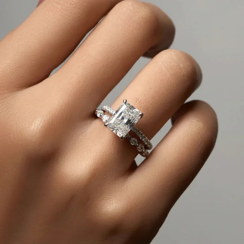 Geometric Ring With Pave Design In Sterling Silver Stacking Band | Temsk