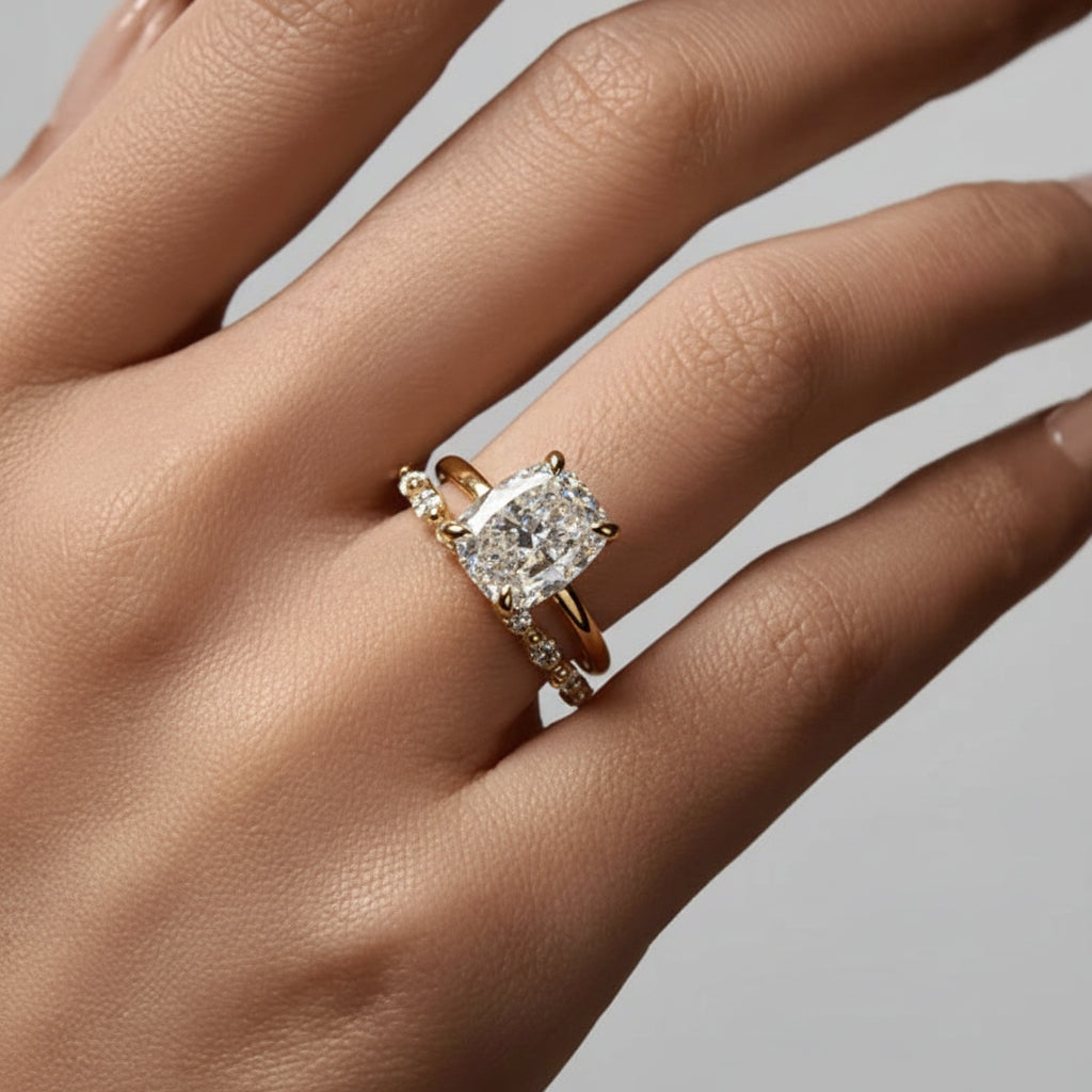 Geometric Ring With Pave Design In Sterling Silver Stacking Band | Temsk