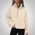 Kvinders cropped fleece-sweatshirt med halv lynlås til daglig varme | Temsk