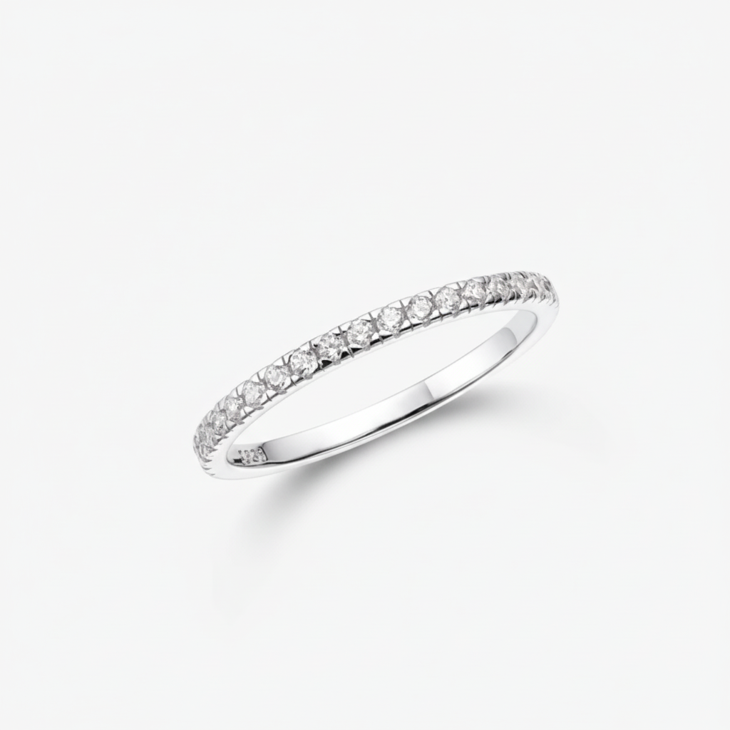 Geometric Silver Stacking Ring With Cubic Zirconia Accent | Temsk