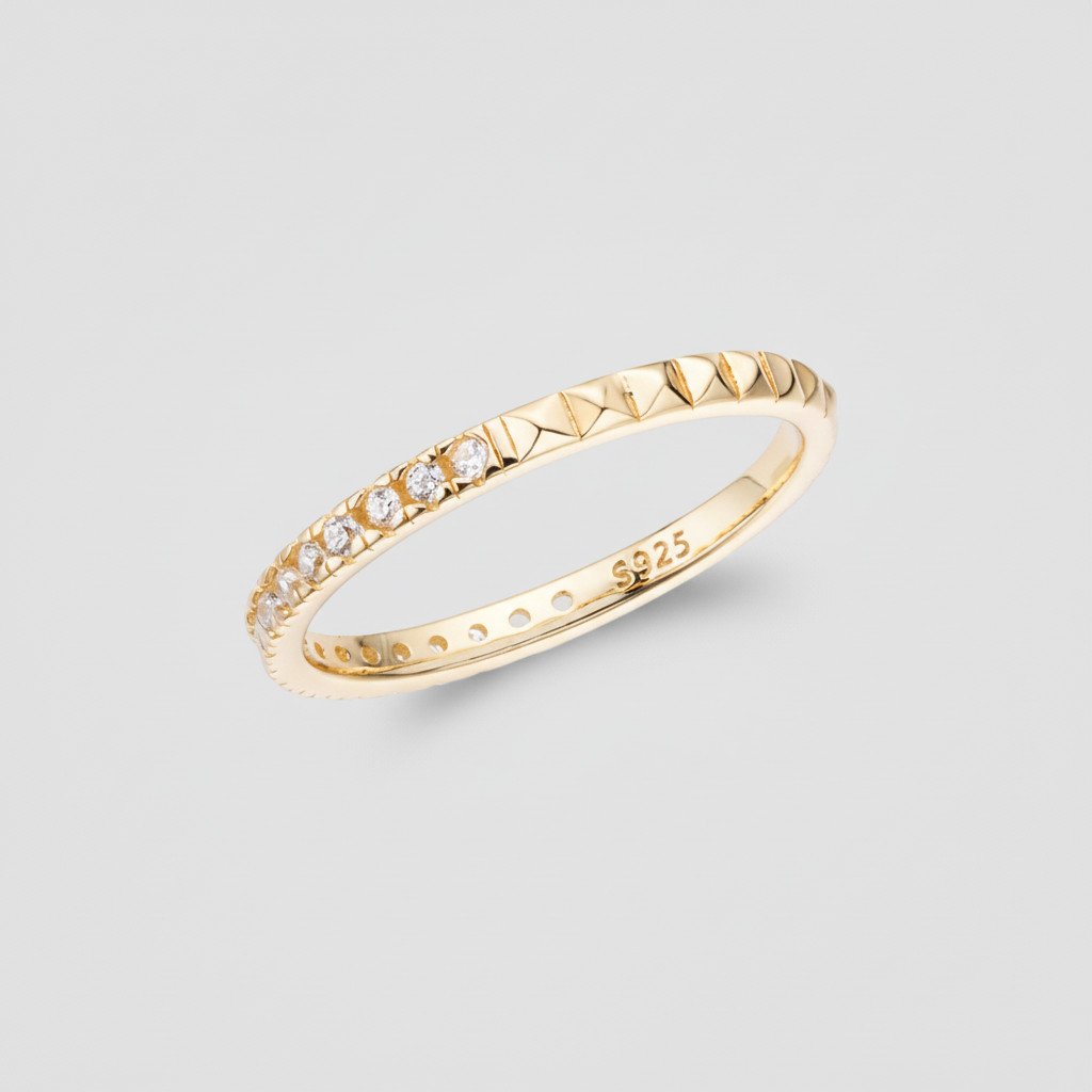 Geometric Silver Stacking Ring With Cubic Zirconia Accent | Temsk