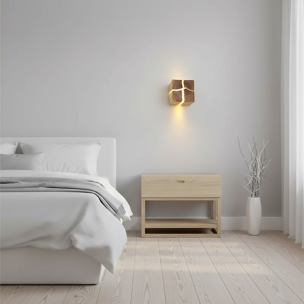 WoodAura handgeschnitzte Harz-Design Massivholz-Wandlampe | Temsk