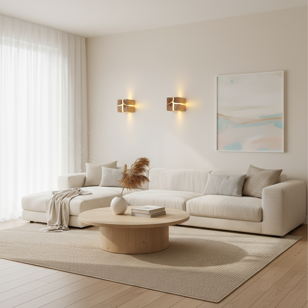 WoodAura handgeschnitzte Harz-Design Massivholz-Wandlampe | Temsk