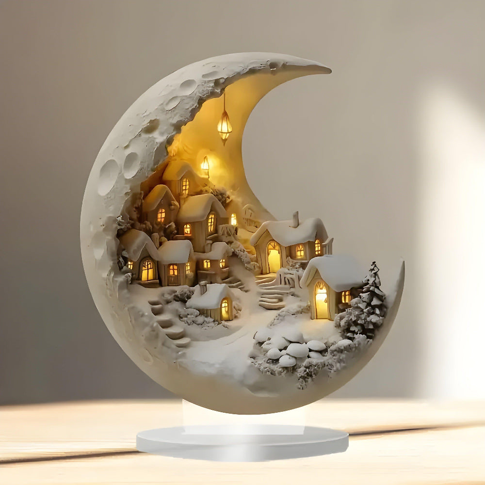 Moonlight Village Acrylic Tabletop Decor Accent Scene | Temsk