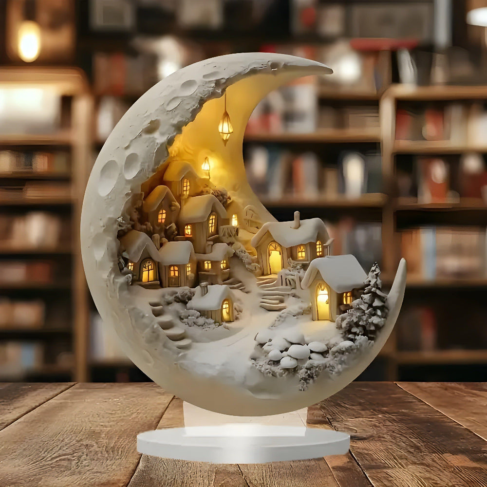 Moonlight Village Acrylic Tabletop Decor Accent Scene | Temsk