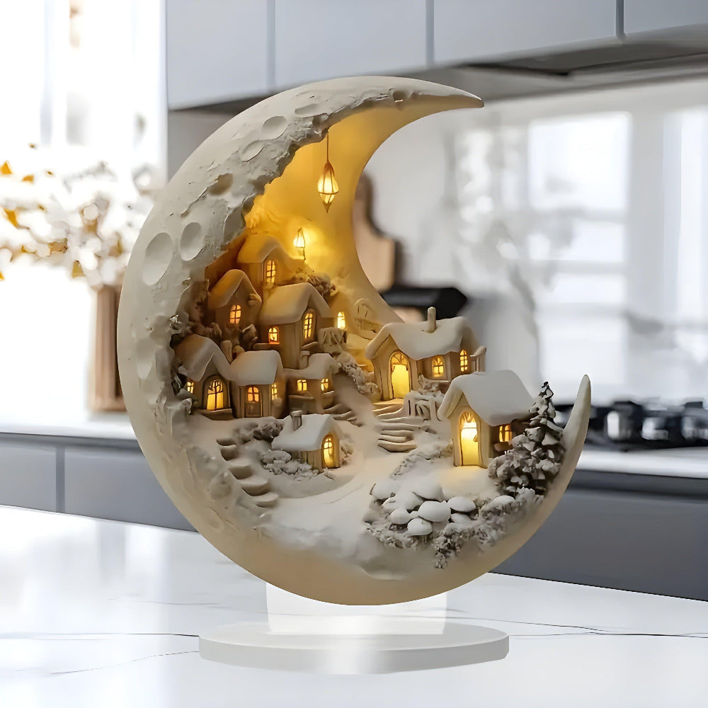 Moonlight Village Acrylic Tabletop Decor Accent Scene | Temsk
