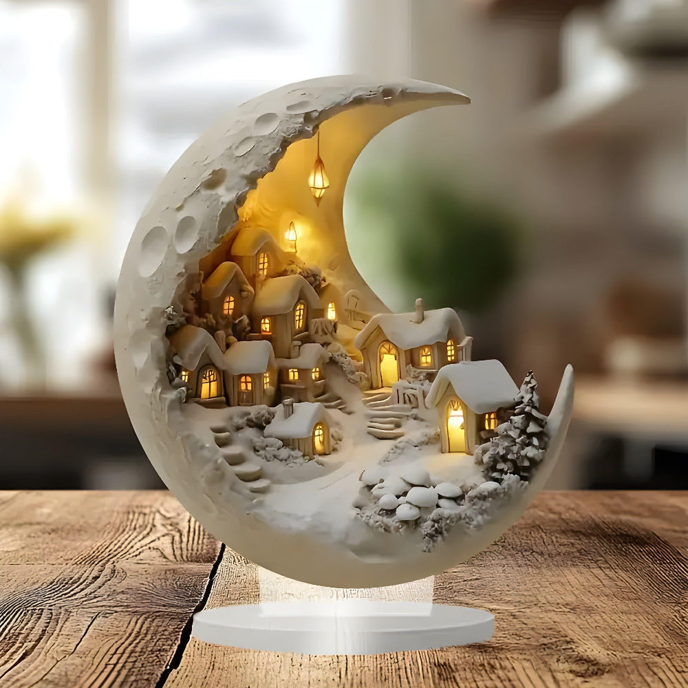 Moonlight Village Acrylic Tabletop Decor Accent Scene | Temsk