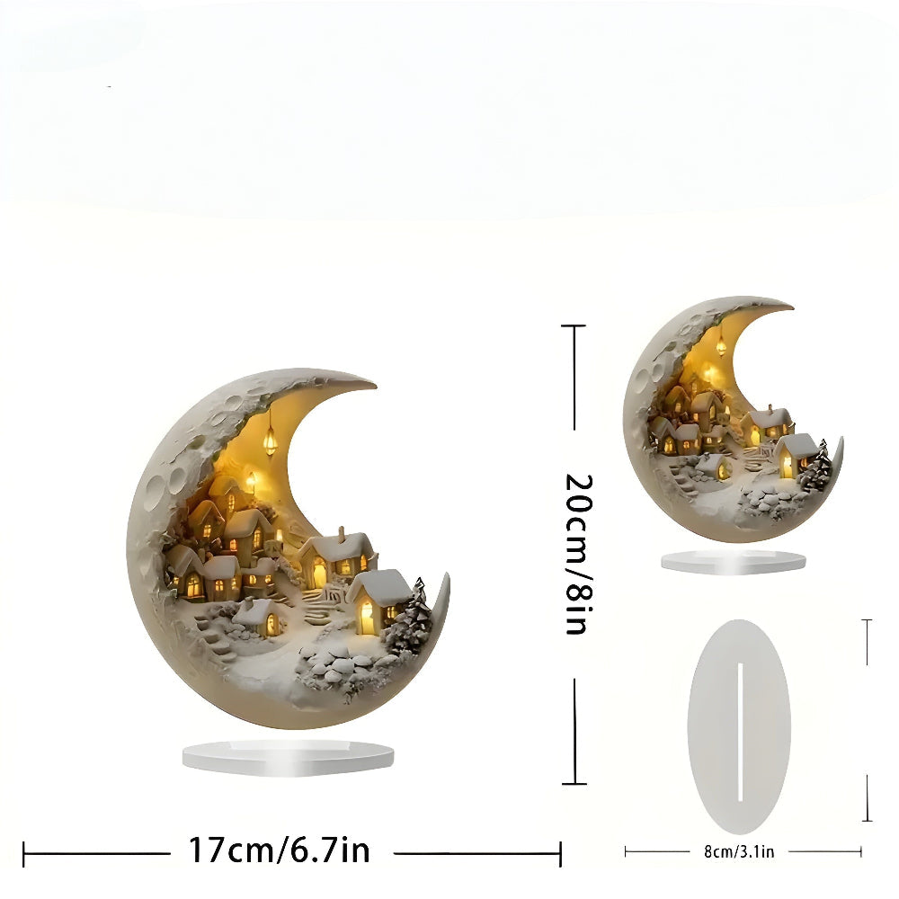 Moonlight Village Acrylic Tabletop Decor Accent Scene | Temsk