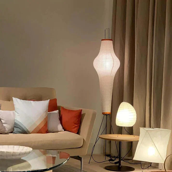 Rice Paper Floor Lamp With Sculptural Japanese Style Shade | Temsk