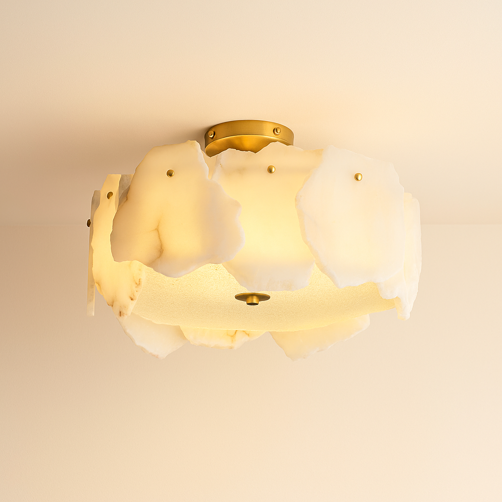 LumaAura Modern Flush Mount Ceiling Light With Brass Base | Temsk