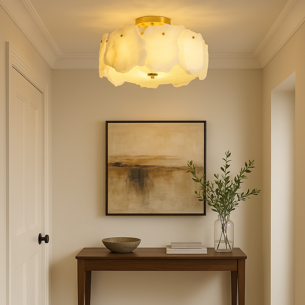 LumaAura Modern Flush Mount Ceiling Light With Brass Base | Temsk