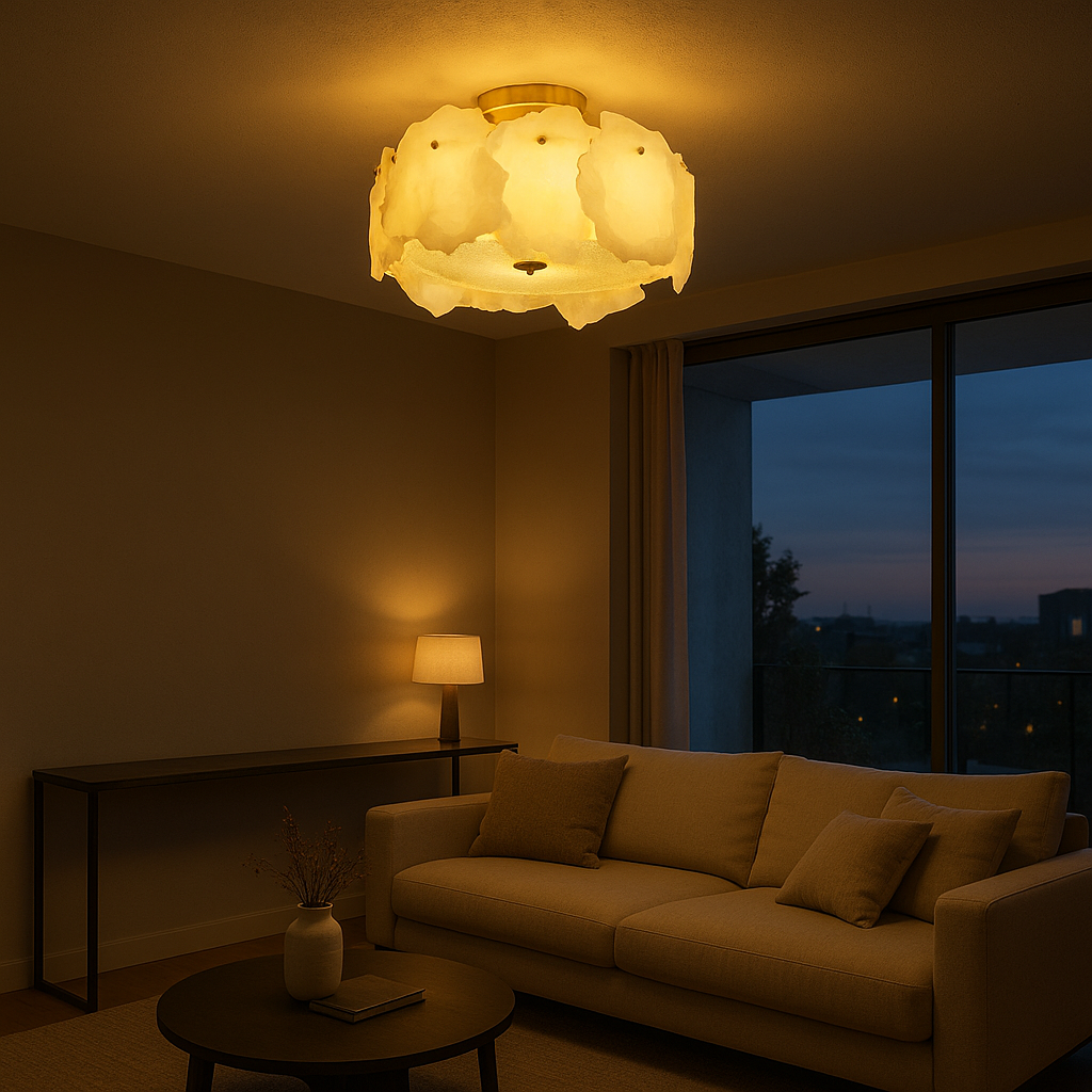 LumaAura Modern Flush Mount Ceiling Light With Brass Base | Temsk