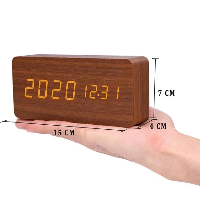 WoodWatch LED Alarm Clock With Voice Control For Bedroom | Temsk