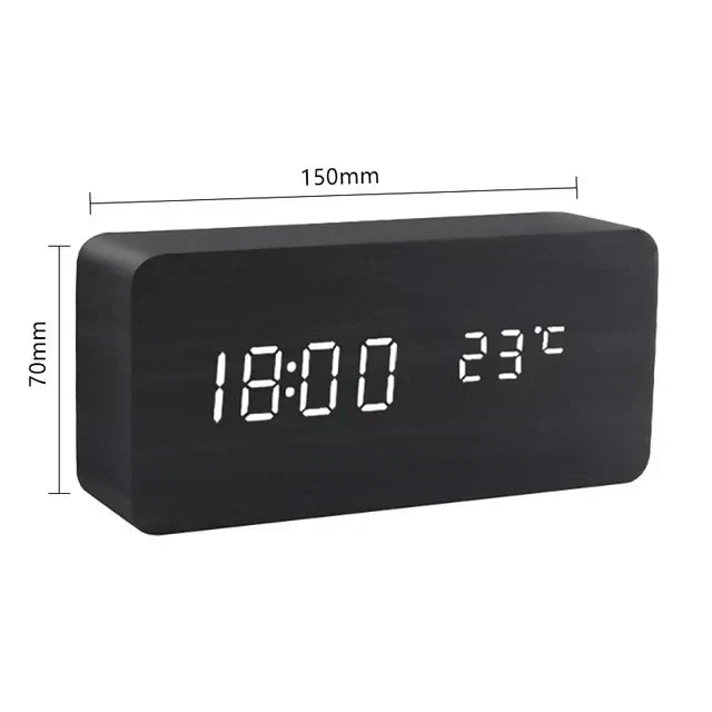 WoodWatch LED Alarm Clock With Voice Control For Bedroom | Temsk