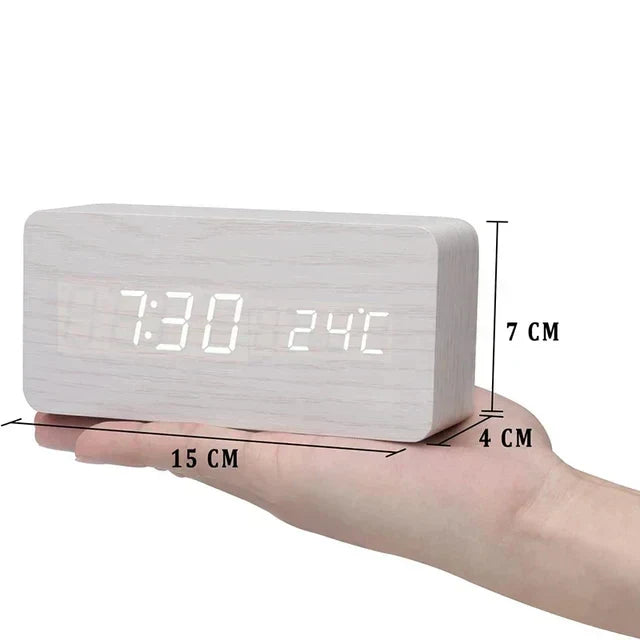 WoodWatch LED Alarm Clock With Voice Control For Bedroom | Temsk