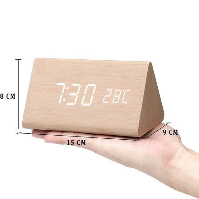 WoodWatch LED Alarm Clock With Voice Control For Bedroom | Temsk