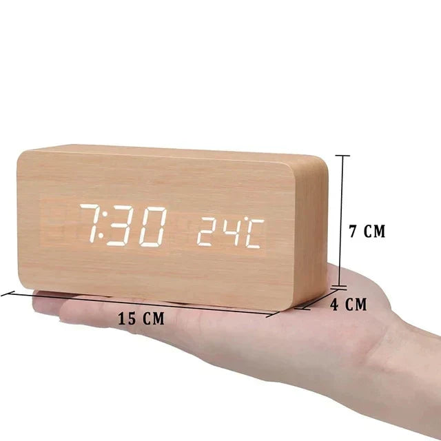 WoodWatch LED Alarm Clock With Voice Control For Bedroom | Temsk