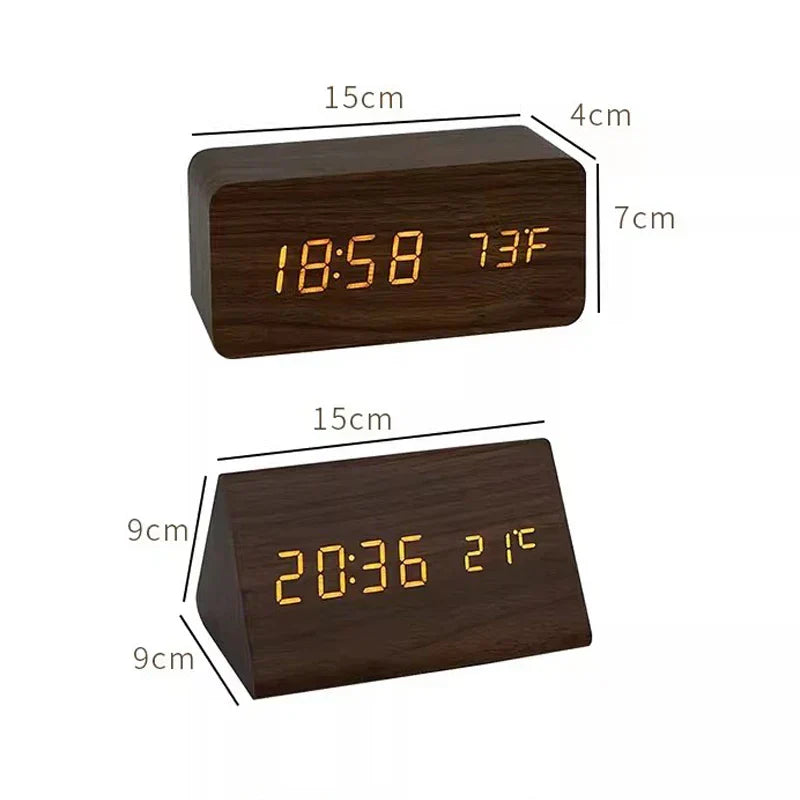WoodWatch LED Alarm Clock With Voice Control For Bedroom | Temsk