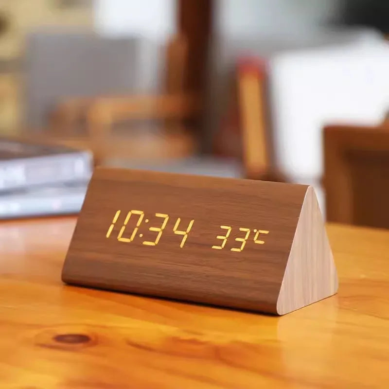 WoodWatch LED Alarm Clock With Voice Control For Bedroom | Temsk