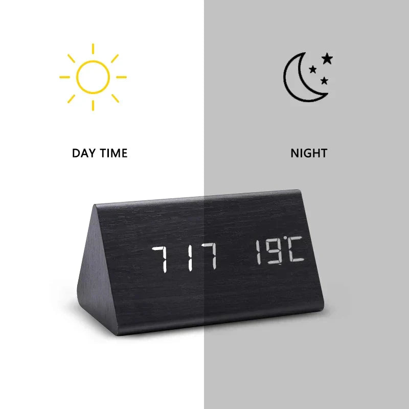 WoodWatch LED Alarm Clock With Voice Control For Bedroom | Temsk
